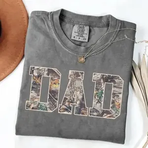 Comfort Colors Hunting Dad T-shirt – Dad Shirt, Father’s Day Gift, Camouflage Varsity Dad Tee, Retro Dad Shirt