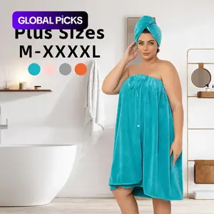 2-Piece Oversized Bathrobe and Dry Hair Cap Set, Adjustable Velcro with Bowknot Décor, Fits Sizes M–XL, Reusable for Home, Travel and Steam Spa Use, Soft Absorbent Towel #GLOBAL PICKS