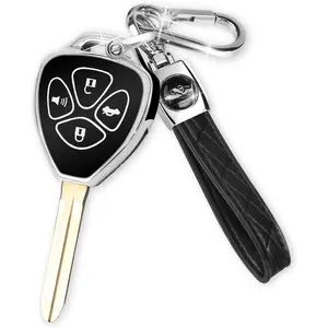 for Toyota Key Fob Cover with Keychain,Car Key Case fit for Toyota 2007-2011 Camry | 2008-2013 Avalon Corolla | 2009-2016 Venza 4 Buttons Smart Remote Control (Black, 4 Buttons)