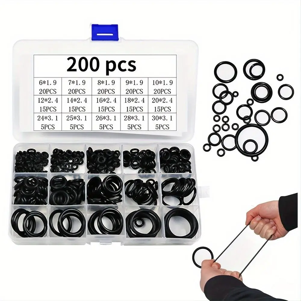 15 Kinds 200Pcs Boxed Nitrile Silicone Rubber O-ring Hardware Repair Kit Faucet Sealing Valve Waterproof Machine Oil-resistant Gasket Combination Kit