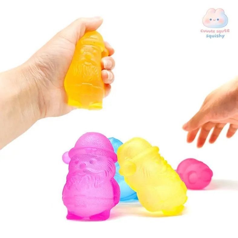1/3/6Pcs Unisex Christmas Squishy Slow Rising Toy Set - TPR Elastic Stress Reliever Toys with Christmas Snowman, Santa, Reindeer Designs, 3 Bright Color Options, Lively Translucent Soft Material, Festive Gift Party Favors