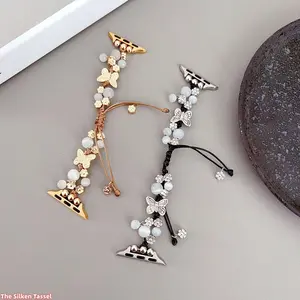 Cat Eye Beaded Hand Rope Watch Band, Metal Bracelet Style Strap for Women, Compatible with Apple Watch Series 1-11 Ultra SE (No watch)