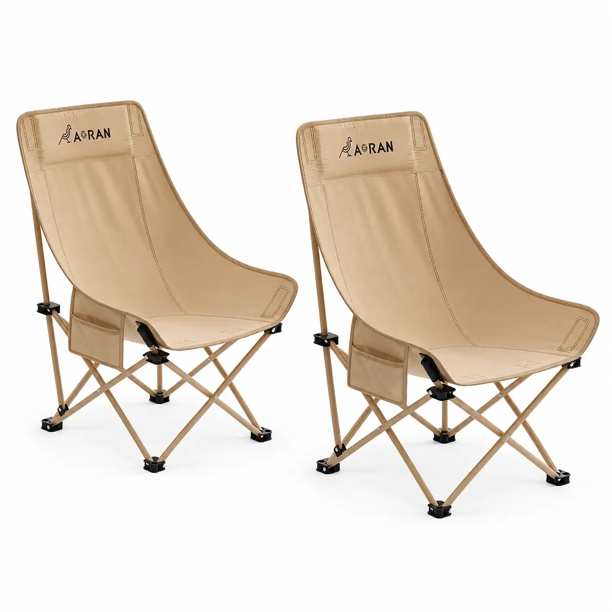 2-Pack Foldable High-Back Camping Chairs, Functional Portable Outdoor Chairs with Side Storage Pockets, Water-Resistant Fabric for Travelers, Camping, Outdoor Events