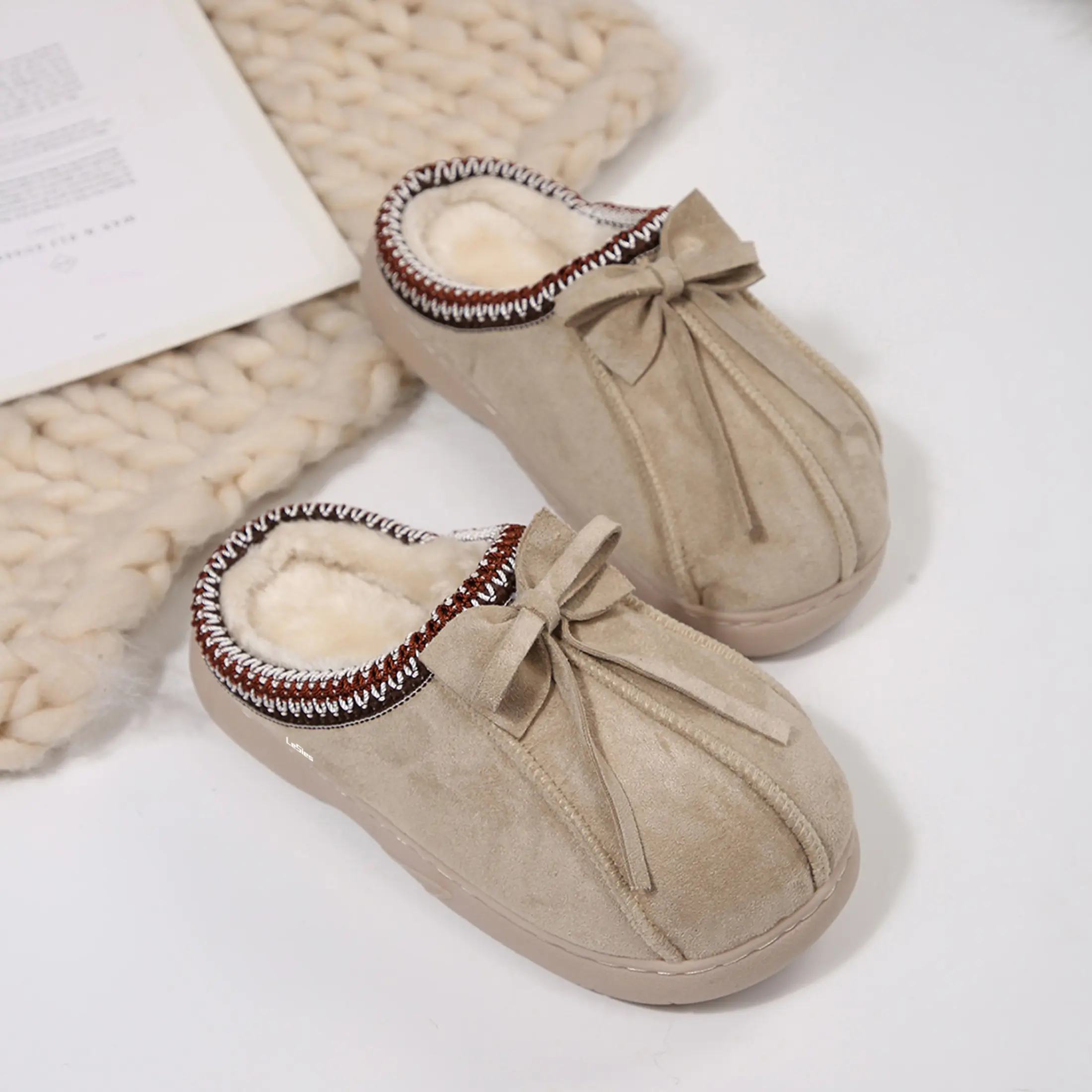 Women's Platform Mini Snow Boots Anti-Slip Fleece Slippers For Indoor Outdoor Short Ankle Warm Lined House Shoes