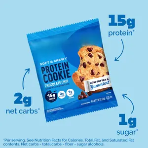LowCarb Chocolate Chip Protein Cookie: 15g Protein, Minimal Sugar (1g), 2g Net Carbs| KetoFriendly (4 Count)