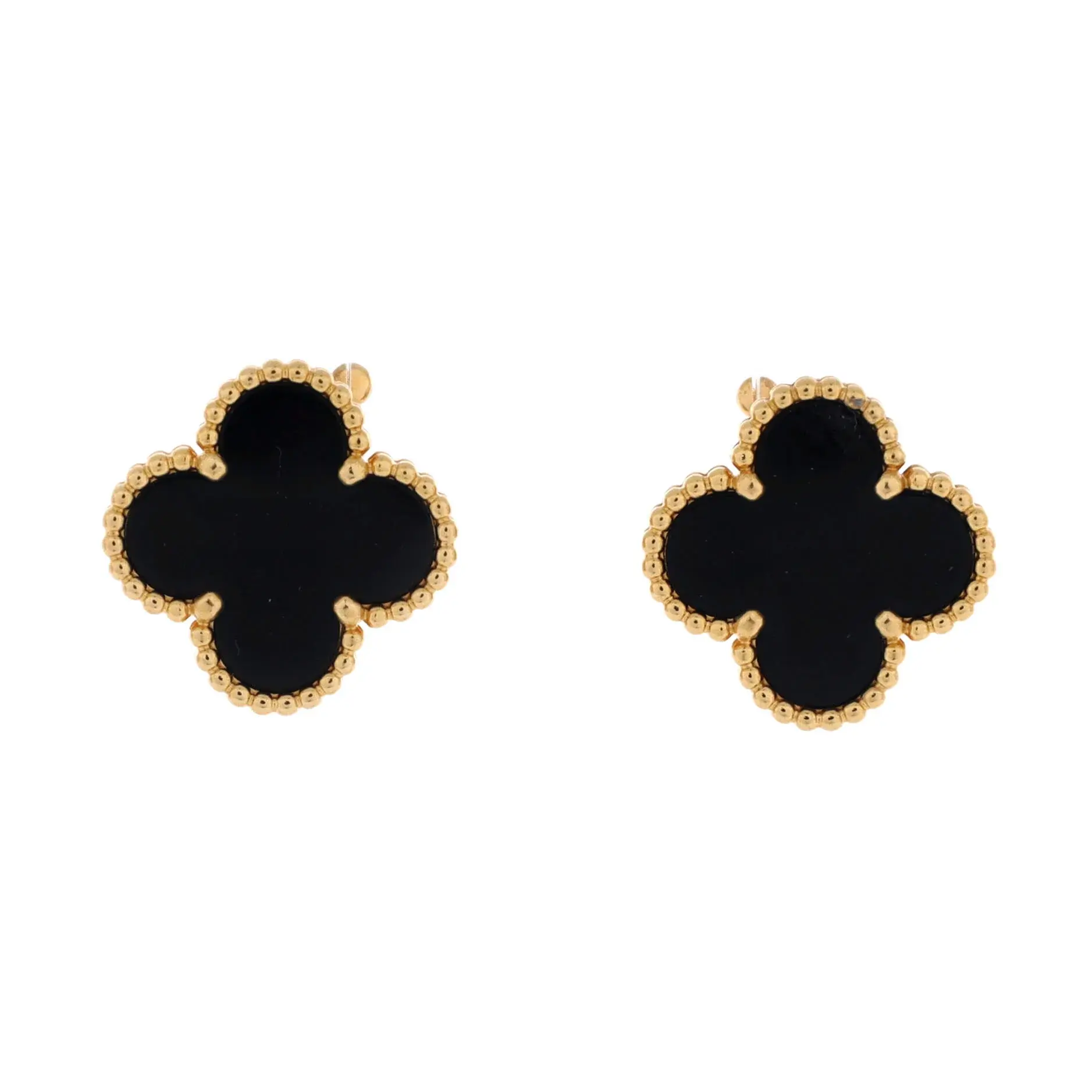 Pre-owned Van Cleef & Arpels Vintage Alhambra Earrings 18K Yellow Gold and Onyx by Rebag