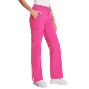 Women's Yoga Scrub Pants - Flared Mid Rise Medical Pants with 5 Pockets (Includes Cargo) | 4-Way Stretch Fabric