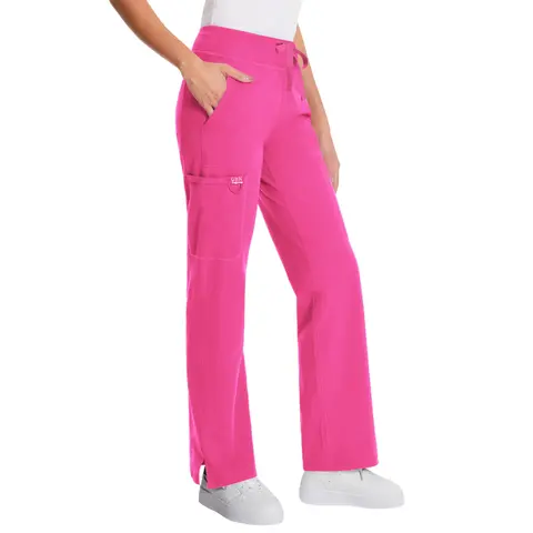QBK Women's Yoga Scrub Pants - Flared Mid Rise Medical Pants with 5 Pockets (Includes Cargo) | 4-Way Stretch Fabric Trouser Nylon Activewear For Fitness Breathable Athletic Bottoms