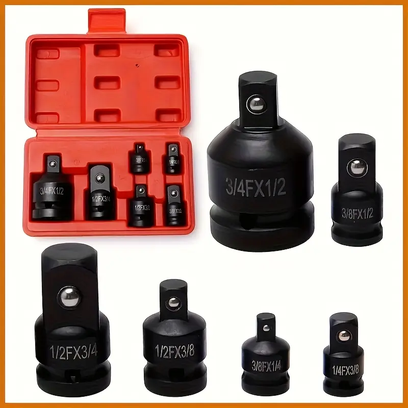 Set of 6 Socket Adapter Set Chrome Vanadium Steel Drive Converter Set, 1/4 3/8 1/2 3/4 Inch Socket Adapter Reducer, Impact Ready for Pneumatic Tools, Ratchet Wrench & Power Drill