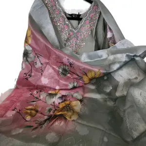Pocket Kurtha Salwar Set with Printed Shawl - Floral Design