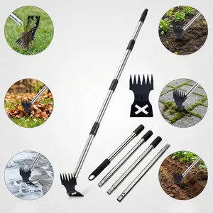 Standing weed puller that eliminates bending, 4-section extendable long handle weeder, 2-in-1 multifunctional garden tool for yard gardening