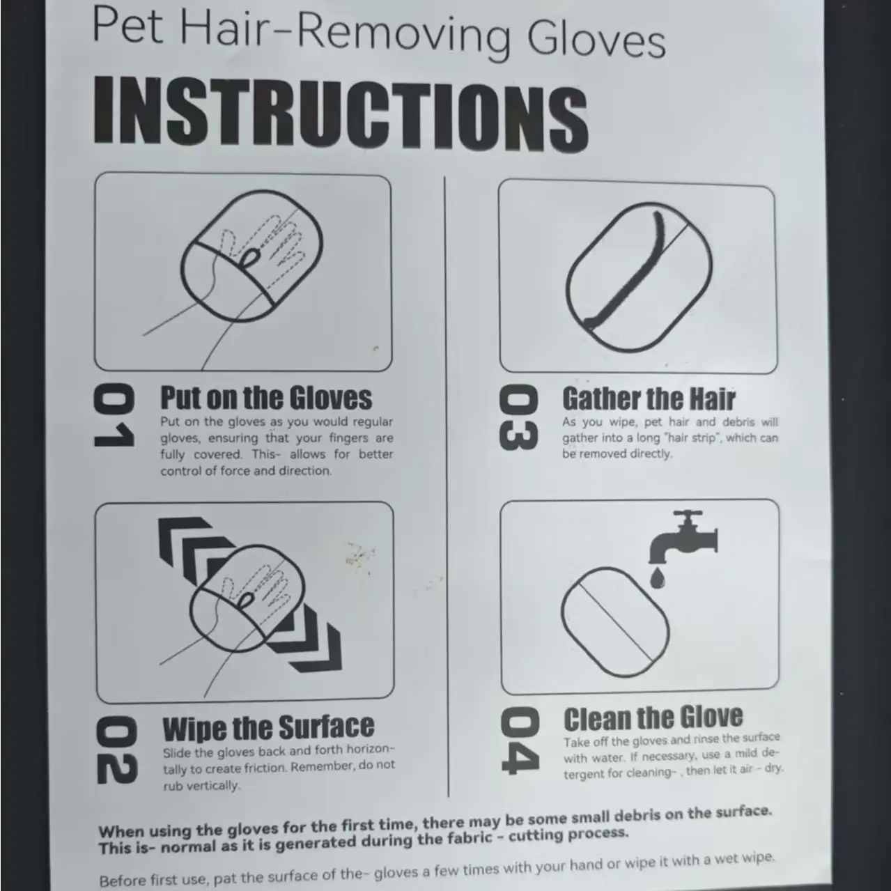 Pet Hair Removal Glove Instruction Manual Packed together with the product Included inside the package