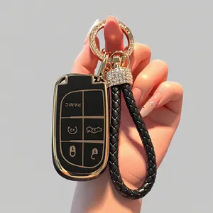 Key Fob Cover Compatible with 2025 2024-2015 2016 2017 2018 2019 2021 2022 2023 Jeep Compass Dodge Durango Cherokee Grand Cherokee Renegade Challenger Charger RAM Chrysler 300(3 4 5-Button, )