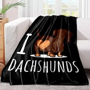 Dachshund Letter Print Blanket, Halloween Decor Cool Bedroom Casual Soft Comfortable Throw Blanket, Warm Nap Blanket for Home Sofa Bed Office Travel Camping Car, Bedding Supplies, Valentine's Day Gift