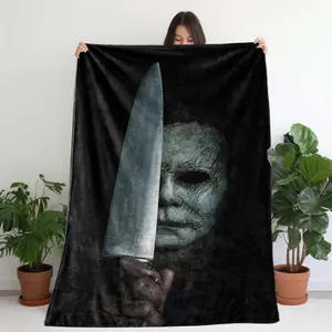Scary Michael Myers themed printed flannel blanket - soft and comfortable, suitable for sofa, office, travel, all seasons, ideal gift