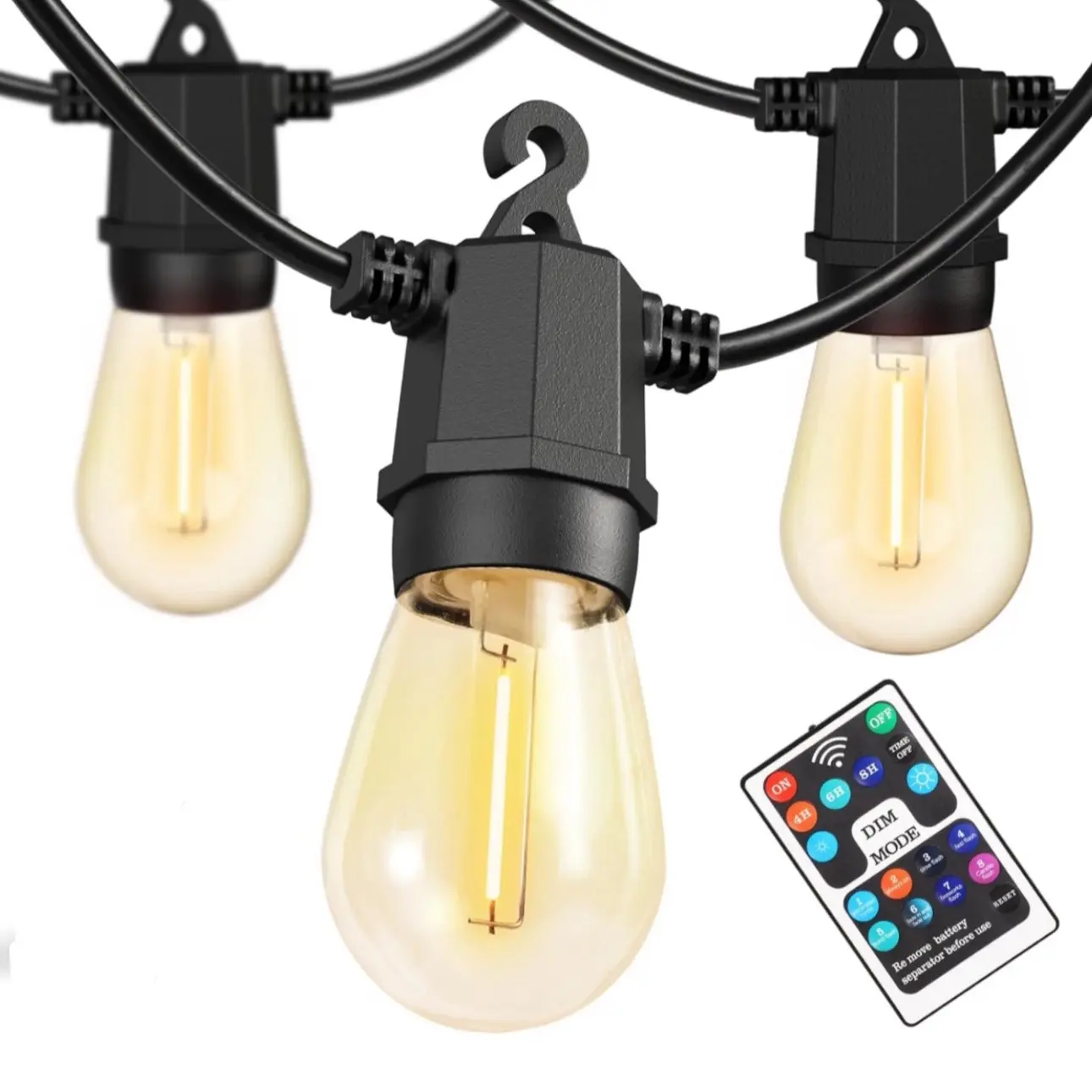 48ft Long Commercial Grade Water Resistant Outdoor String Lights - ETL Listed Heavy-Duty 110w Patio Lighting, Cafe Bistro Decor, 15 Sockets, 18 Edison Vintage Bulbs, 3 Backup Spare Bulbs for Warm Atmosphere, Decorative Lights, Ac Power Supply