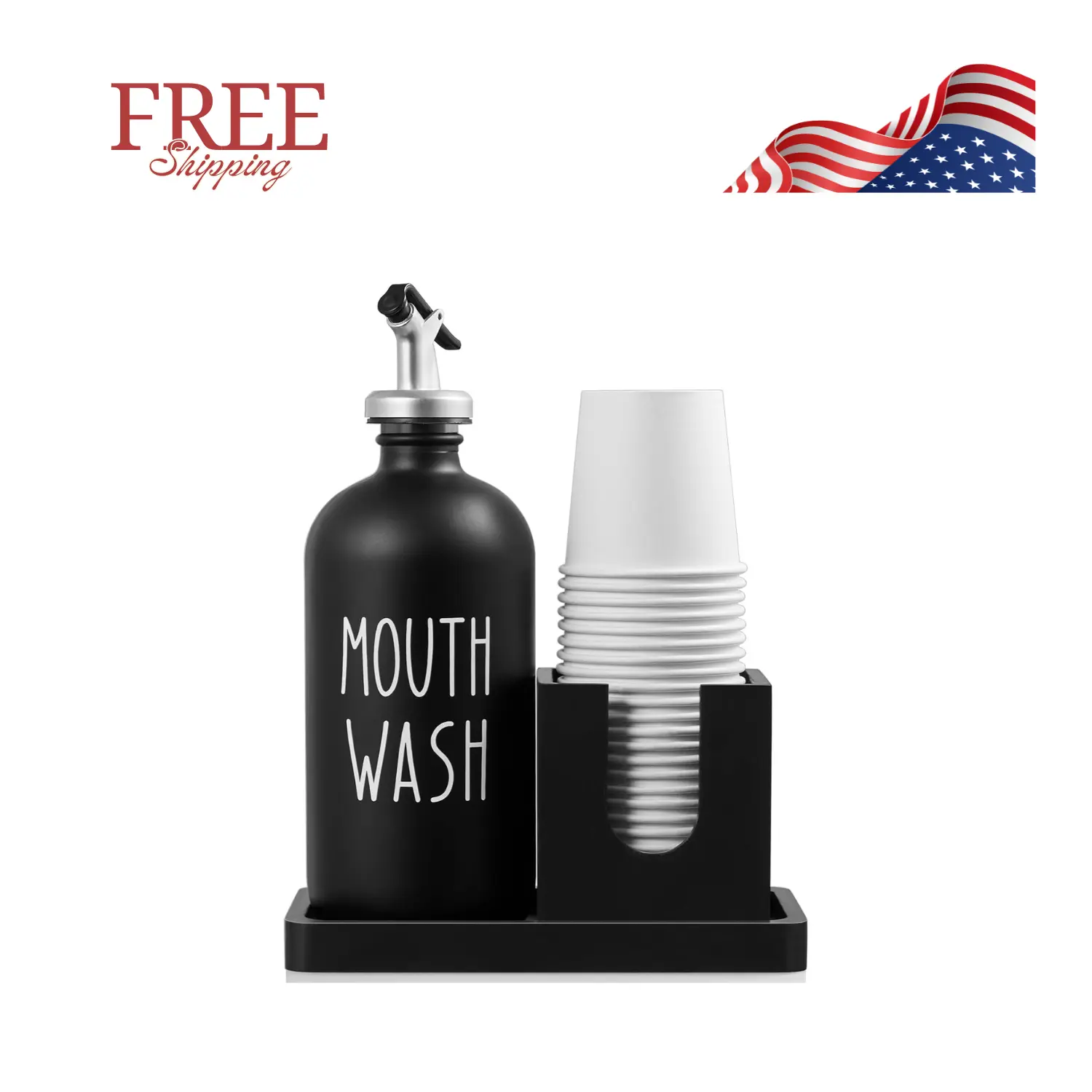 Glass Mouthwash Dispenser for Bathroom, 16 OZ Mouthwash Dispenser