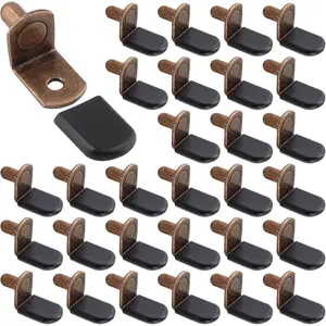 30 count Shelf Support Pegs, 1/4 Inch L-Shaped Clips with Rubber Sleeve, Cabinet Shelf Pegs for Bookshelves Glass Corner Shelf Cabinet Furniture, Antique Bronze