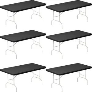 6FT Black Spandex Table Cloth - 6 Pack Fitted Rectangle Tablecloth for Folding Tables, Washable Table Cover for, Camping,, Banquet and(30" x 72")
