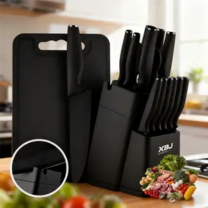XBJ Knife Set, 15-Piece Kitchen Knife with Knife Block, Self-Sharpening, Stainless Steel, Dishwasher-Safe, Non-Slip Handle, White, Christmas Gift