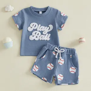 Toddler Baby Boys Summer Shorts Sets Short Sleeve Letter Embroidery Tops and Baseball Print Shorts 0-3 Years