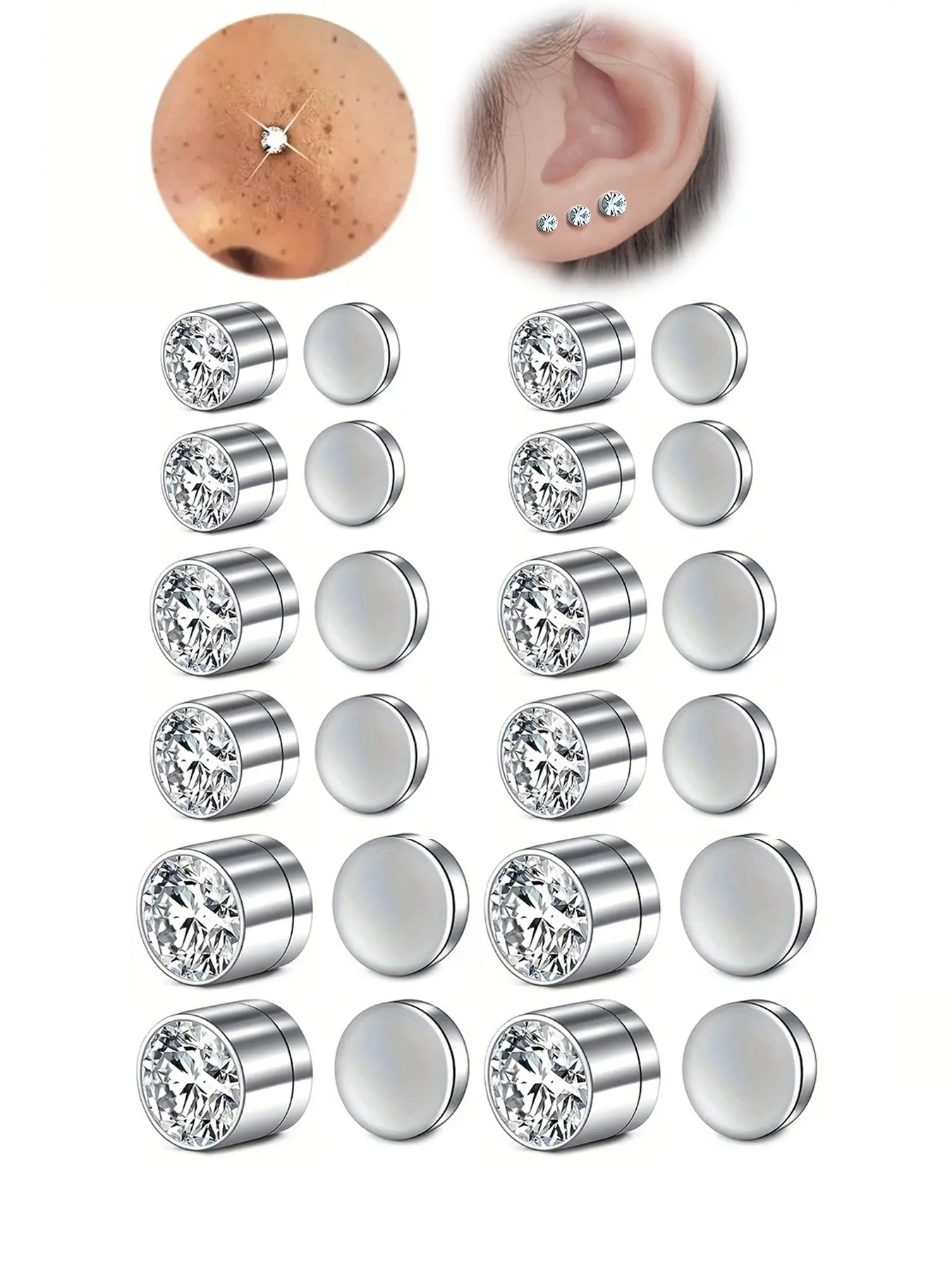 Unisex Magnetic Clip-On Nose Rings, Easy to Wear Artificial Zircon Studs, No Piercing Needed, Hip Hop Style, Sizes 3mm-5mm, Perfect for Casual Wear, Nose Ring Jewelry, Non Piercing Jewelry