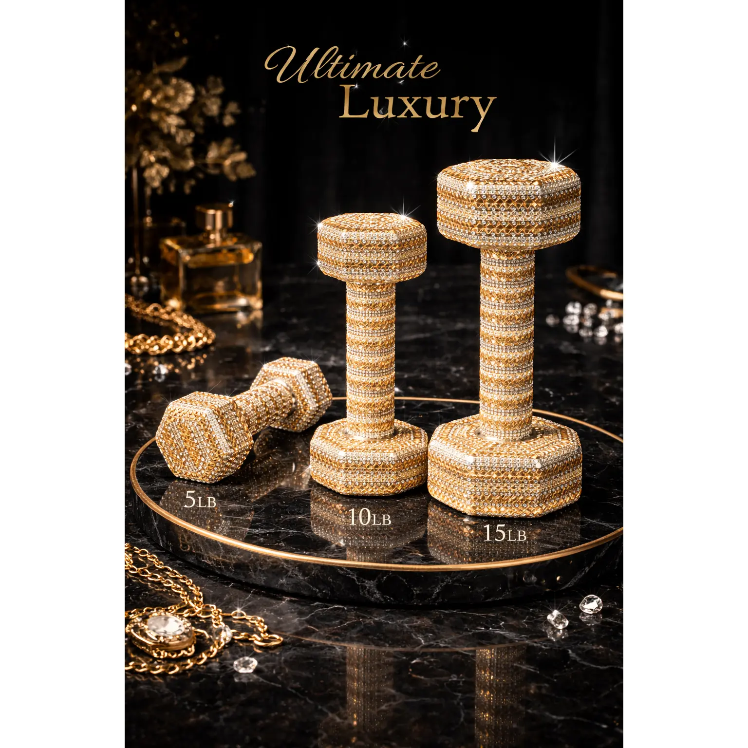 Gold Crystal Dumbbells – Golden Set