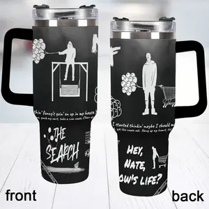 NF "The Search" Fan Art 40oz Insulated Tumbler, Aesthetic NF-Inspired 40oz Tumbler, Hey Nate, How's Life?" Lyric Graphic Travel Cup |   Matte Black Stainless Steel Mug, Black & White Lyric Design Travel Mug with Handle - Hip Hop Music Inspired Gift for Fa