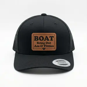 Boat Hat – Bring Out Ass And Titties Funny Flat Bill Trucker Hat, Lake Party Hat, Vegan Leather Patch Snapback Cap, Bold Humor Meme Hat, Colorful Style, Viral Tiktok Gift For Adults & Teens