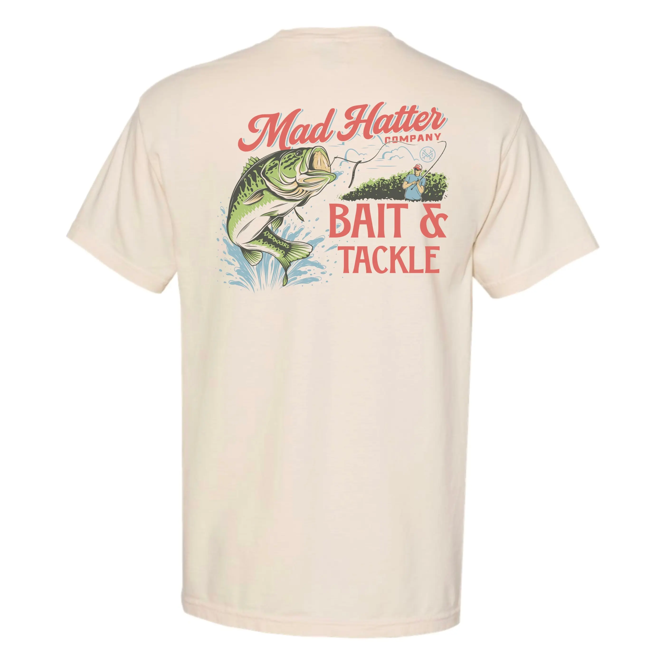 Mad Hatter Company Bait & Tackle T-Shirt - Cream Color with Fishing Graphic Design
