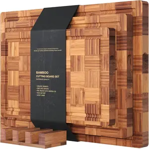 Boards for Kitchen(Set of 3),Chopping Boards with Juice ,End Grain Serving Board with Holder, Butcher Block for Meat,Vegetables,Fruit