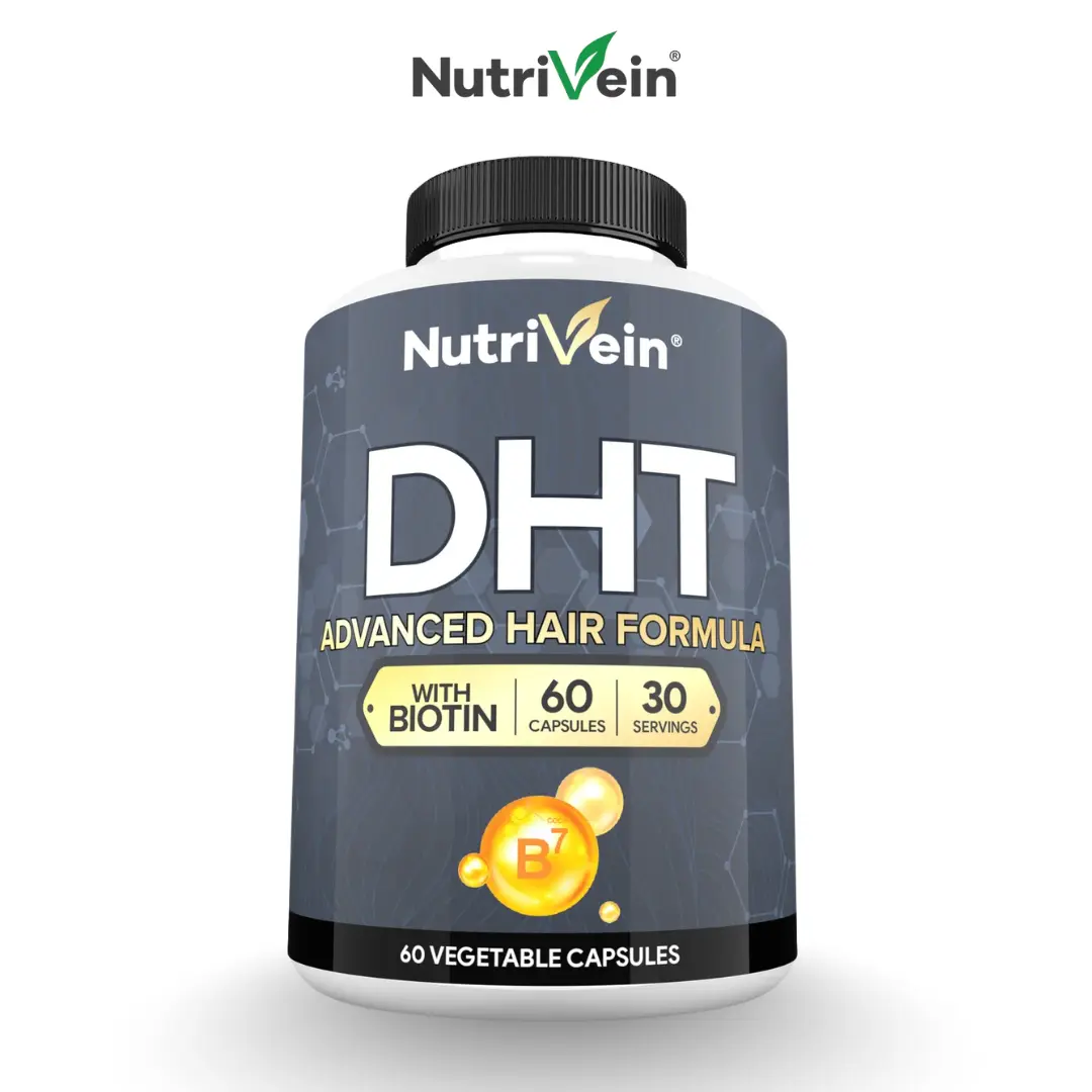 Nutrivein DHT Blocker Hair Supplement with Biotin, Plant-Based Herbal Blend, Dietary Supplement for Hair, Fitness & Daily Wellness Support, 60 Capsules, 30-Day Supply