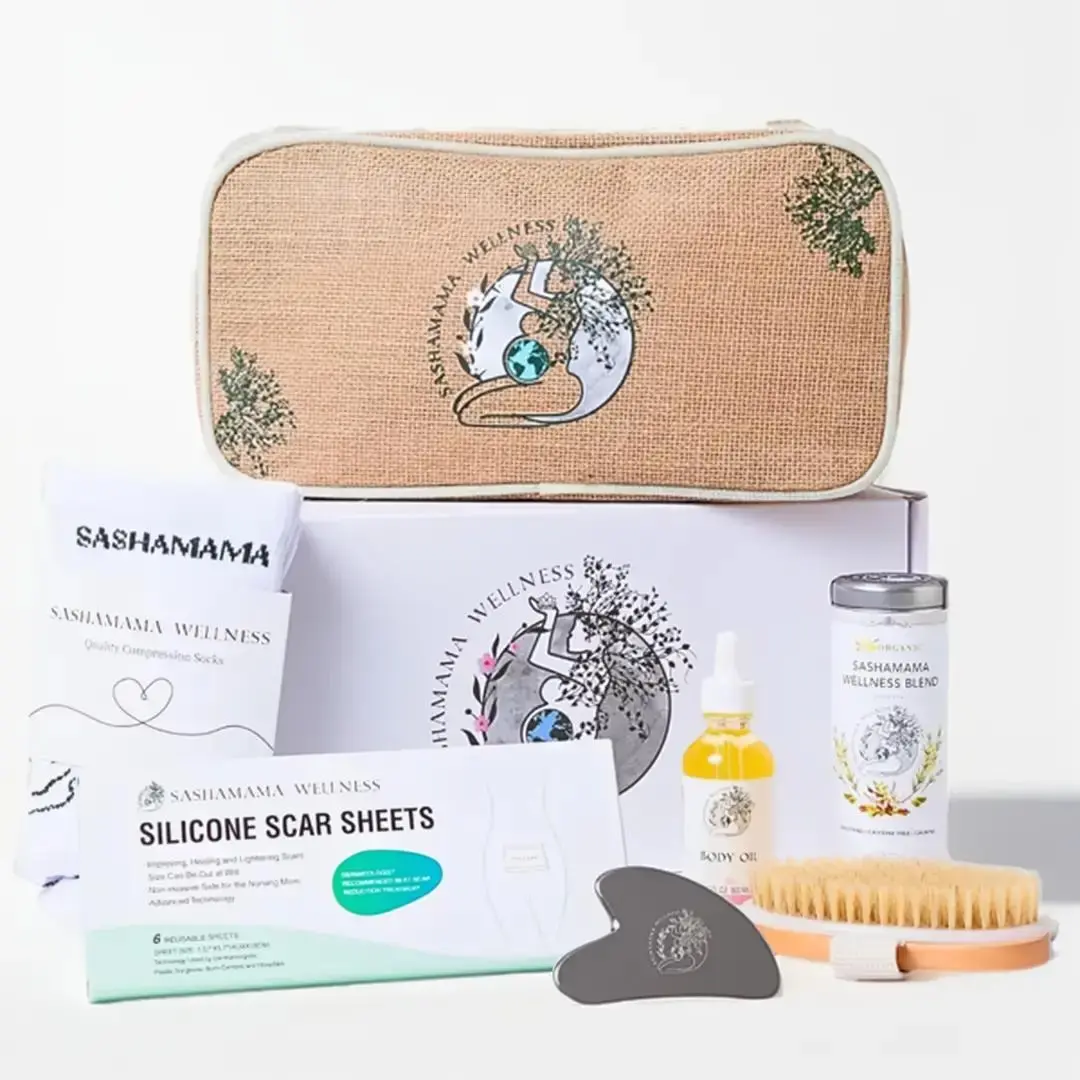Sashamama Wellness Organic Pregnancy Gift Box- High Quality Clean Gift Set for Expecting New Moms and Baby Showers- Pregnancy Must Haves- Pregnancy Gifts for Friends & Coworkers- Mom to Be Gift - PostPartum Recovery - Pregnancy Essentials