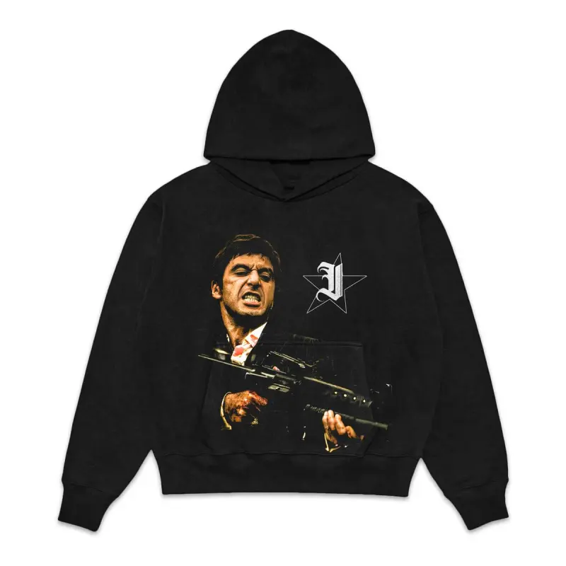 💥🎬 [Graphic Hoodie]Tony Montana Scarface Jumbo Fleece Hoodie| Graphic Pullover Unisex Streetwear, Oversized Cotton Sweatshirt, Scarface Movie Merch, Gift for Fans, Gift for Him and Her Casual Hoodie