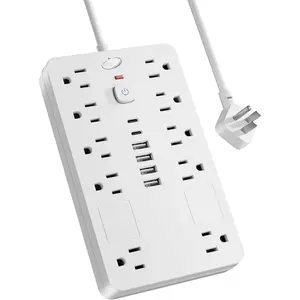 Surge Protector Power Strip,10 Outlets(1850W/15A/14AWG) with 6 USB Ports (2 USB C), 6  Extension Cord wall Mount Power Strip, ETL Listed for , Dorm Room