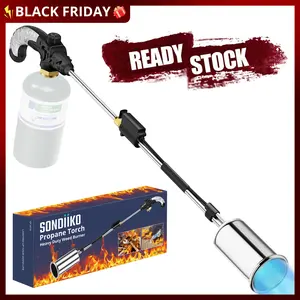 SonDiiKo Big Flame Propane Torch Head Kit, Weed Torch, Heavy Duty Blow Torch Detachable Propane Weed Torch with High Output 45,000 BTU for Garden Stumps Wood Ice Snow Roofing, Black & Red (Propane Tank Not Included)