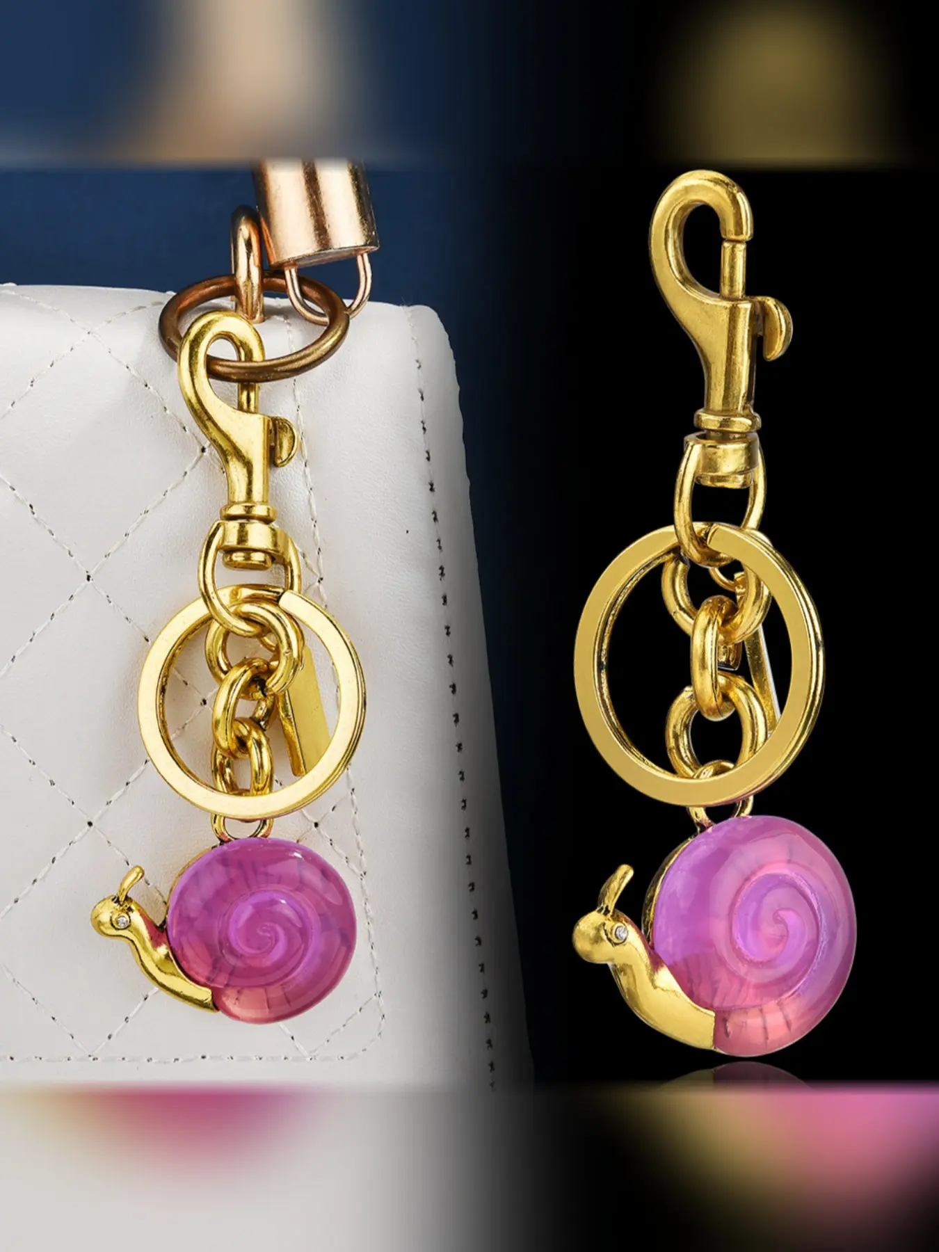 Luxurious Animal Series Snail Crystal Keychain Bag Charm, Keychain For Bags, Elegant Embroidery Accessory, Perfect for College Style and Sweet Cool Look, Crystal Detail, Embroidered Accent, Snail Motif