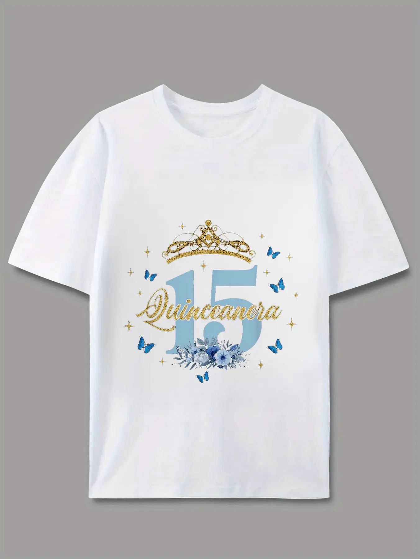 Elegant Quinceanera Design Men's T-Shirt with Gold unisex soft cotton short sleeve t shirt, vintage graphic casual tee for men women teens, perfect birthday holiday gift for camping travel gym daily street casual wear