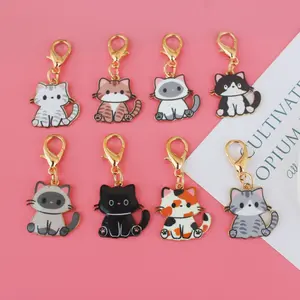 8-piece cartoon cute cat keychain set, different types of cute cats, backpack pendant hanging gift