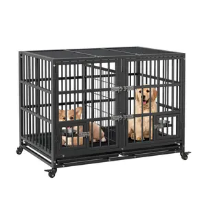GARVEE 42 Inch Metal Dog Crate, Indoor Dog Kennel with Lockable Wheels and Removable Tray,Indestructible Escape-Proof Dog Cage for 2 Small Dogs/1 Large Dog