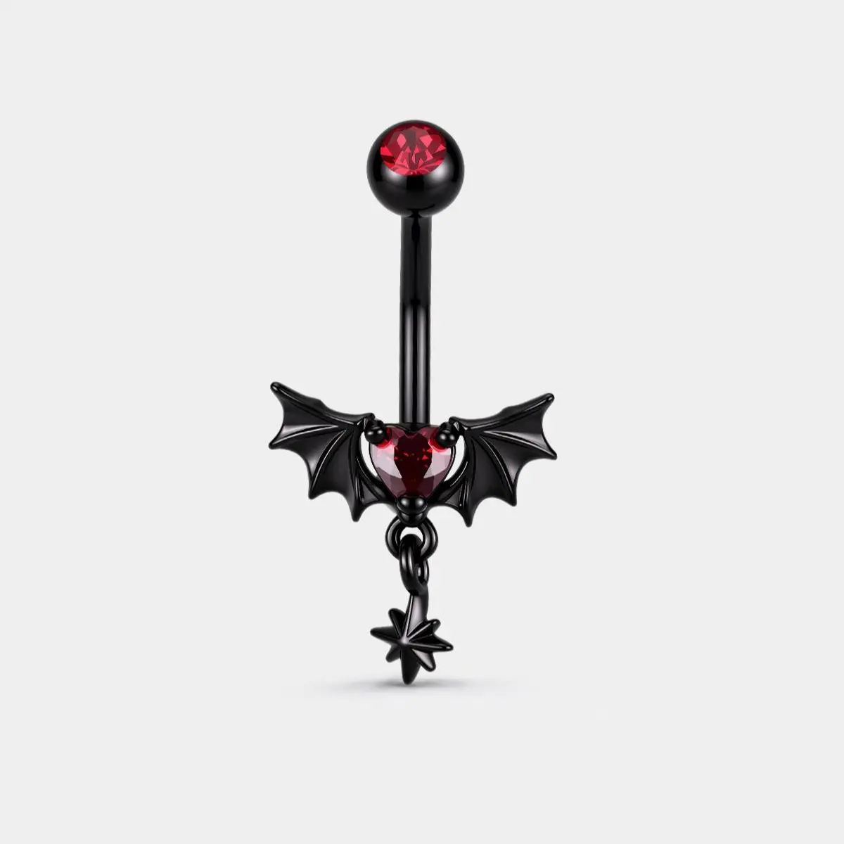 OUFER Black and Red Bat Wings Dangle 14G Belly Button Ring, Halloween spooky belly rings for women