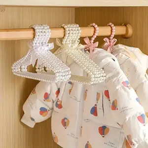 Elegant Mini Faux Pearl Clothes Hangers Set, Heavy Metal Structure, Space Saving, Space Saver Hangers, Display Hooks for Boutique Home Pet Store, Heavy Duty Hangers