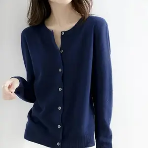 Cardigans Sweater O-neck Spring Autumn Knitted Cashmere Cardigans Solid Single Breasted Womens Sweaters DF4934