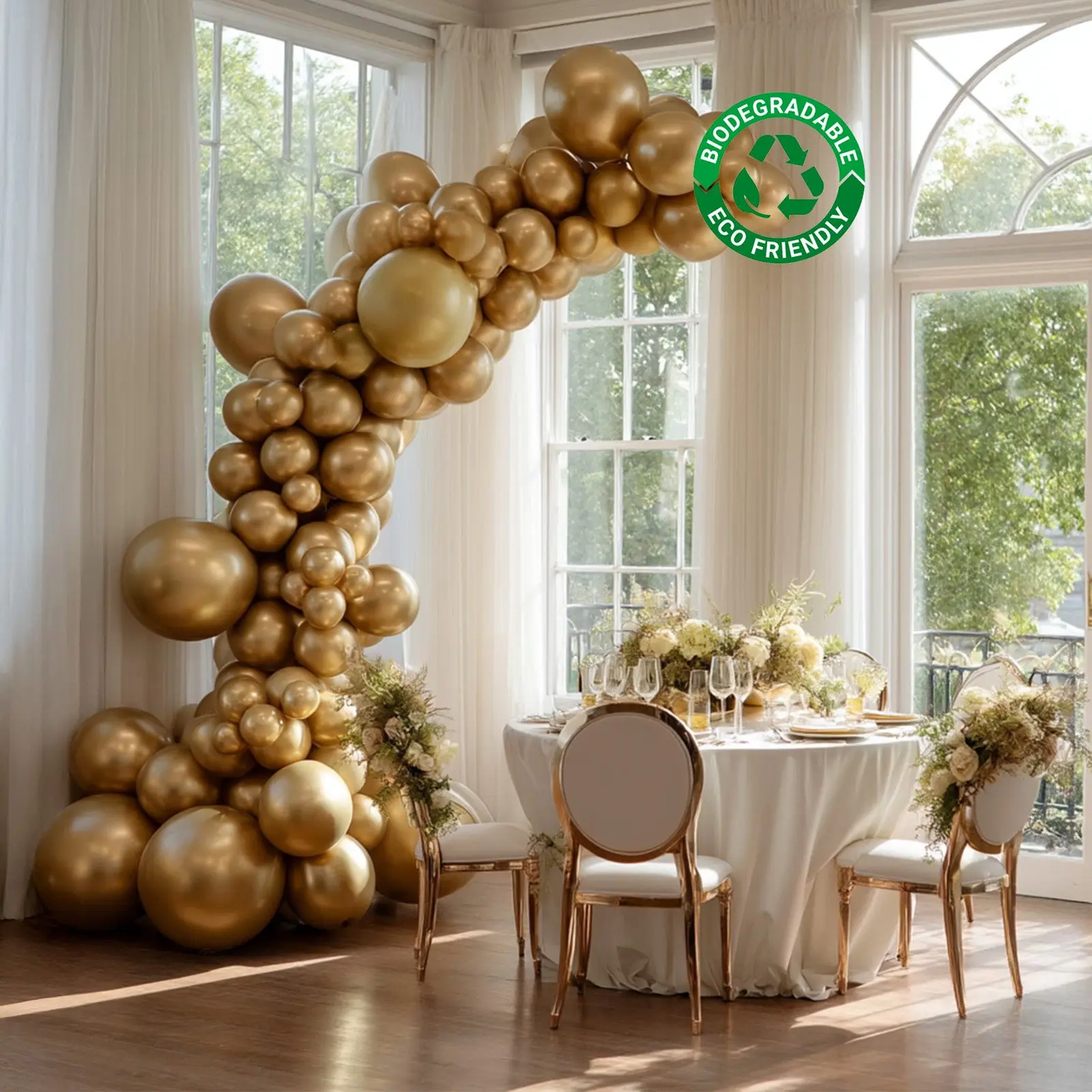 110-Piece Gold Biodegradable Extra Strong Latex Balloon Garland Kit, Festive Party Arch for Balloon Decor, Birthday Events, Birthday Decor