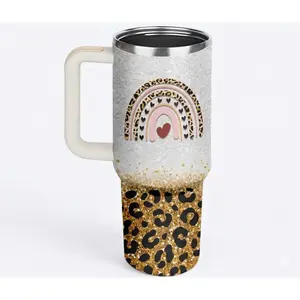 Mother's Day Gift: Stylish Leopard Print 40oz Tumbler, Bold Cheetah Pattern Stainless Steel Cup with Handle & Straw, Unique Gift Idea for Cool Moms & Wives
