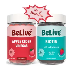Belive Apple Cider Vinegar Gummies with The Mother + Biotin Hair Growth Gummies – Glow & Beauty Bundle for Digestive Support & Hair Skin Nails Vitamins