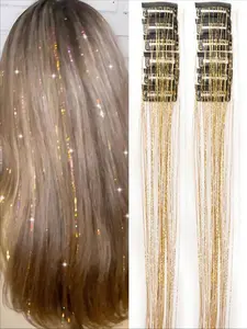 Glitter Clip in Hairpieces for Party, Synthetic Hairpieces for Women, Synthetic Extensions
