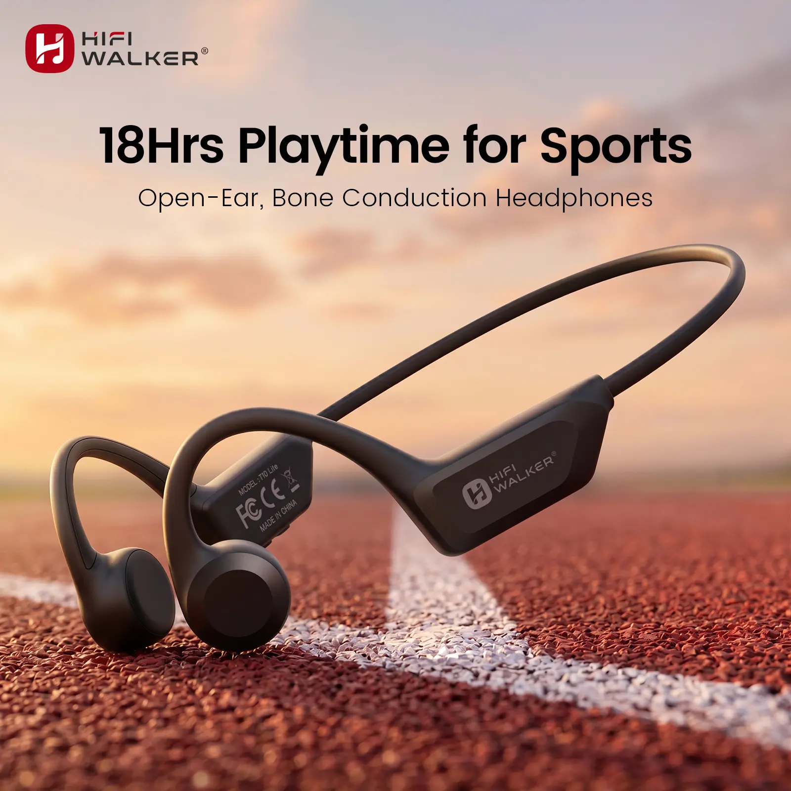 HIFIWALKER T10 Lite Open-Ear Bone Conduction Headphones | 28g Lightweight Neckband, IPX5 Waterproof, Bluetooth Hearing Protection, Durable Wireless Audio Earbuds for Running, Workout, Water Proof Neckband Wireless Earbuds Wireless Music Earbuds