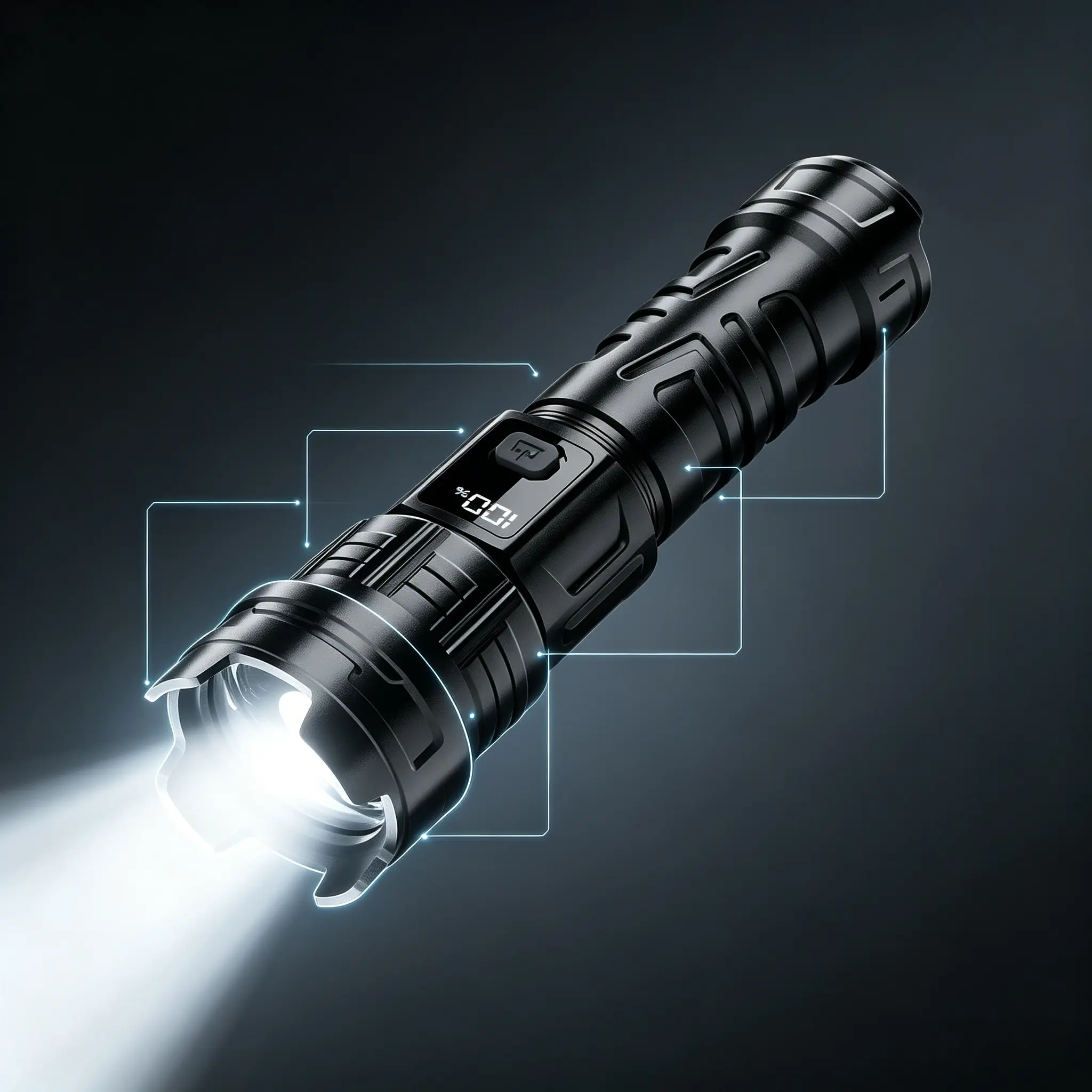 Super Bright Tactical LED Flashlight with Digital Power Display, USB-C Rechargeable Zoomable Waterproof Flashlight for Camping Hunting Emergency Outdoor outage light flash Starting Fire Lumen High