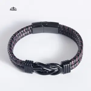 PineRise Woven Magnetic Buckle PU Leather Bracelet, Punk Alloy Geometric Bangle, Stylish Wristband for Father's Day Gifting (Sports & Outdoor Leisure Accessory)